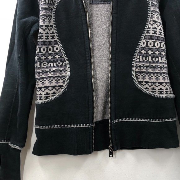Lululemon Special Edition Scuba Hoodie Fair Isle Knit Womens Size 6 Black Grey - Picture 3 of 7